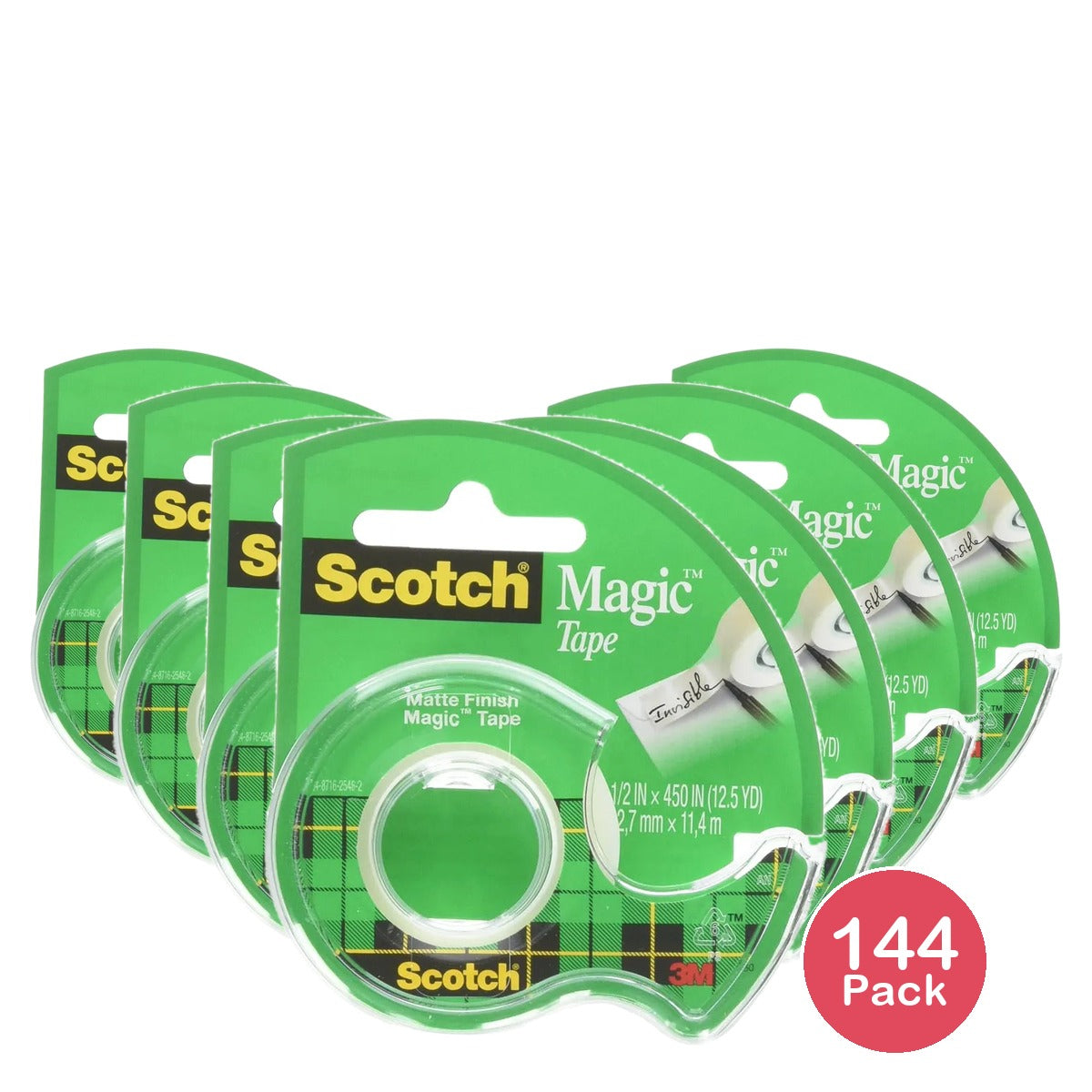 3M Scotch Magic Transparent Tape 0.5in x 450in 1.12Oz (Pack of 144)