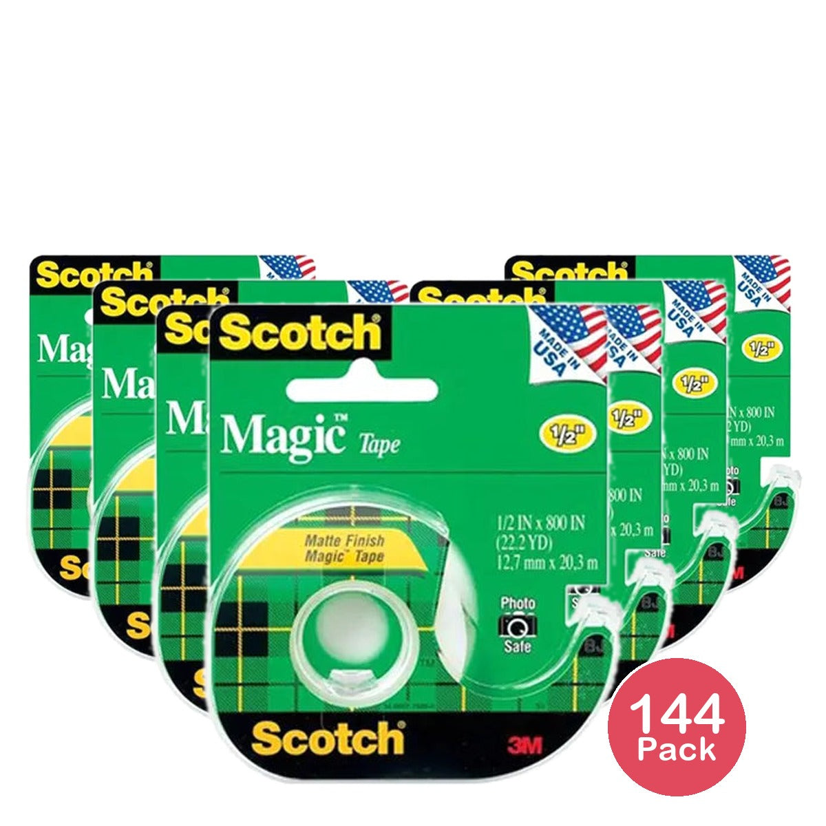 3M Scotch Magic Transparent Tape 0.5in X 800in 1.12Oz (Pack of 144)