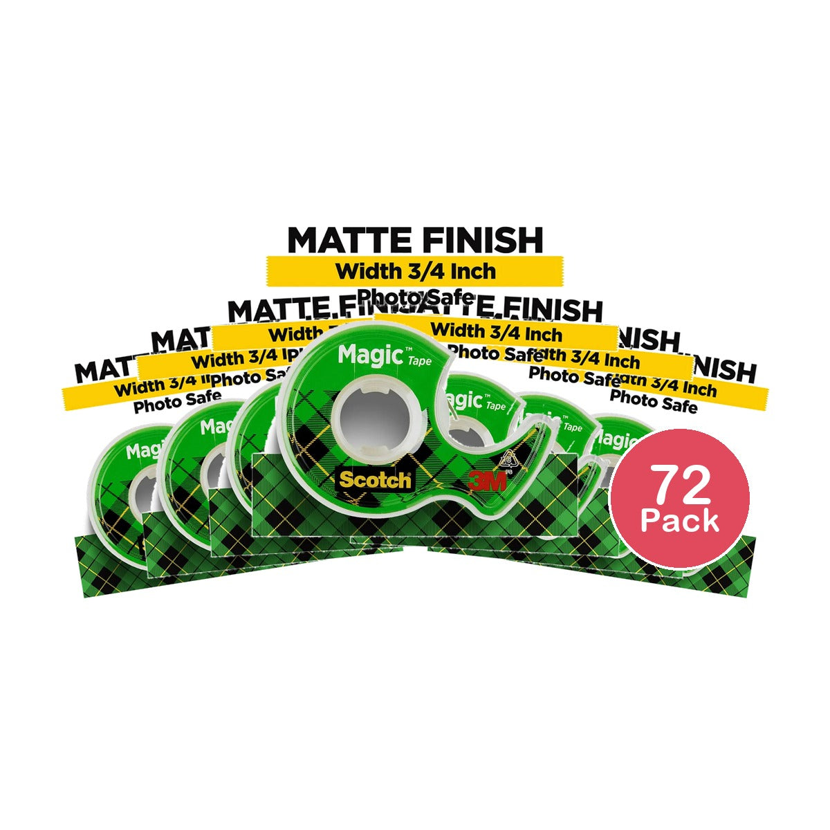 3M Scotch Magic Transparent Tape 0.75in x 300in 1.12Oz (Pack of 72)