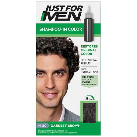 Just For Men Shampoo-In Color Gray Hair Coloring for Men - Darkest Brown - H-50 (Pack of 12)