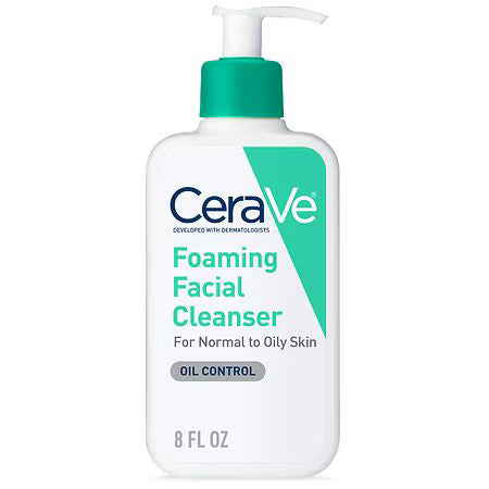 CeraVe foaming facial cleanser bottle on a white background