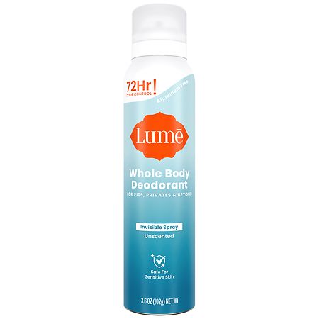 Lume Whole Body Deodorant Spray Unscented 3.6 Oz (Pack of 12)