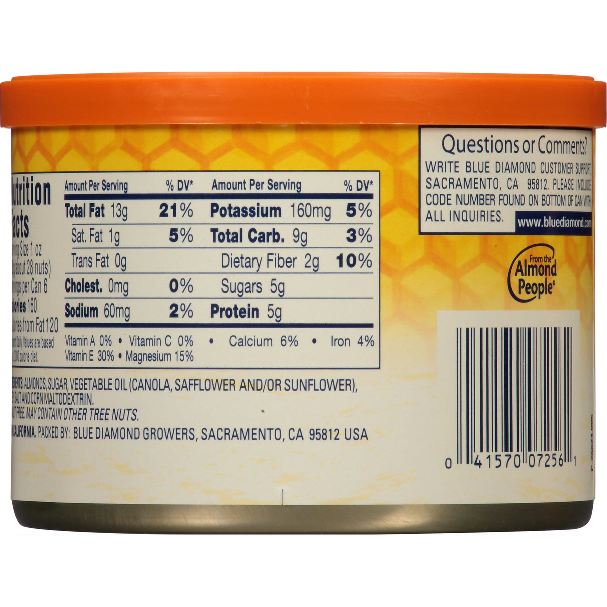 Blue Diamond Almonds Honey Roasted Snack Nuts, Resealable Cans 6 OZ (Pack of 12)