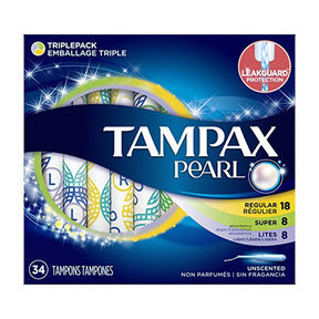 Tampax Pearl Plastic Tampons Triplepack (Light/Regular/Super) Unscented 7.2Oz (Pack of 6)