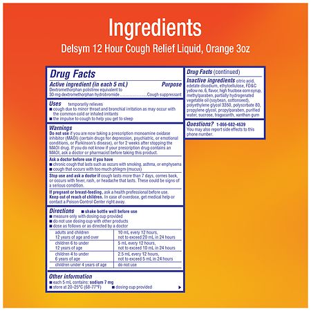 Delsym 12 Hr Cough Relief Liquid - Dextromethorphan - Orange - 3 fl oz (Pack of 12)