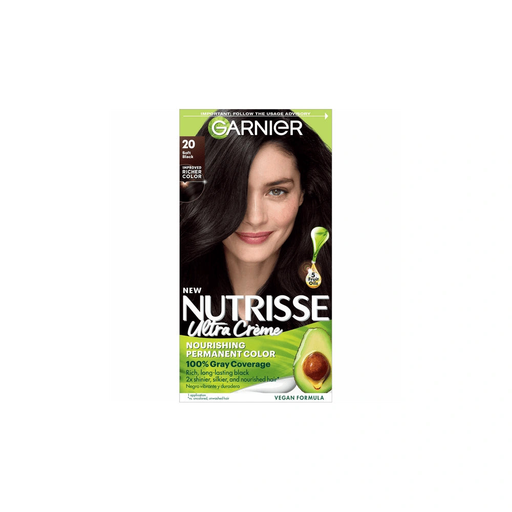 Garnier Nutrisse Nourishing Permanent Hair Color Creme - 20 Soft Black (Pack of 12)