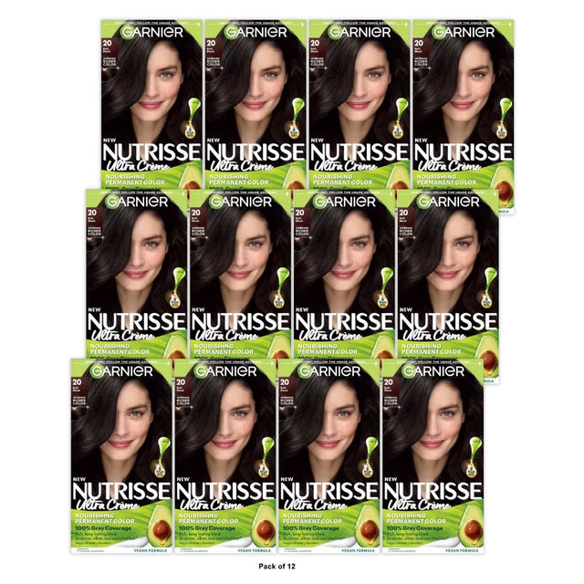 Garnier Nutrisse Nourishing Permanent Hair Color Creme - 20 Soft Black (Pack of 12)
