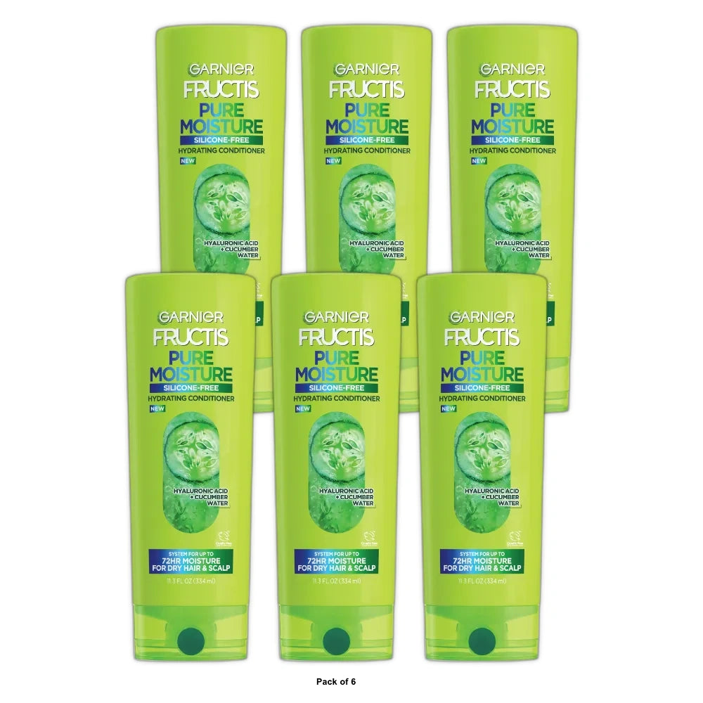 Garnier Fructis Pure Moisture Conditioner for Dry Hair with Hyaluronic Acid 11.3 fl oz (Pack of 6)