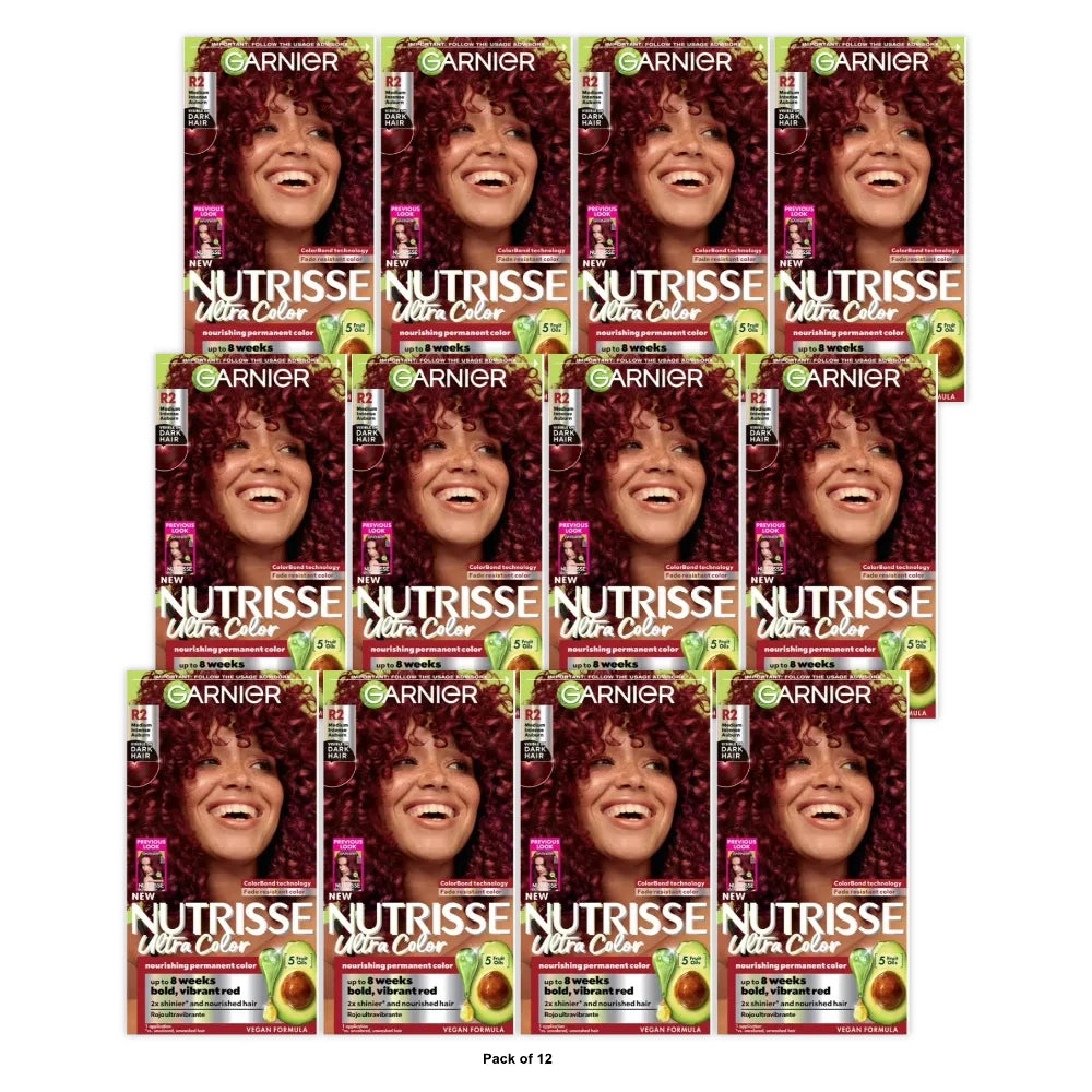 Garnier Nutrisse Ultra Color Nourishing Color Creme - R2 Medium Intense Auburn (Pack of 12)