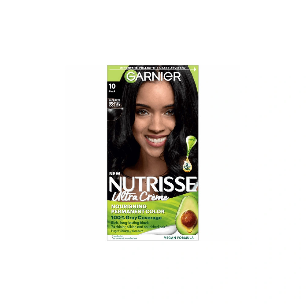 Garnier Nutrisse Nourishing Permanent Hair Color Creme - 10 Black (Pack of 12)