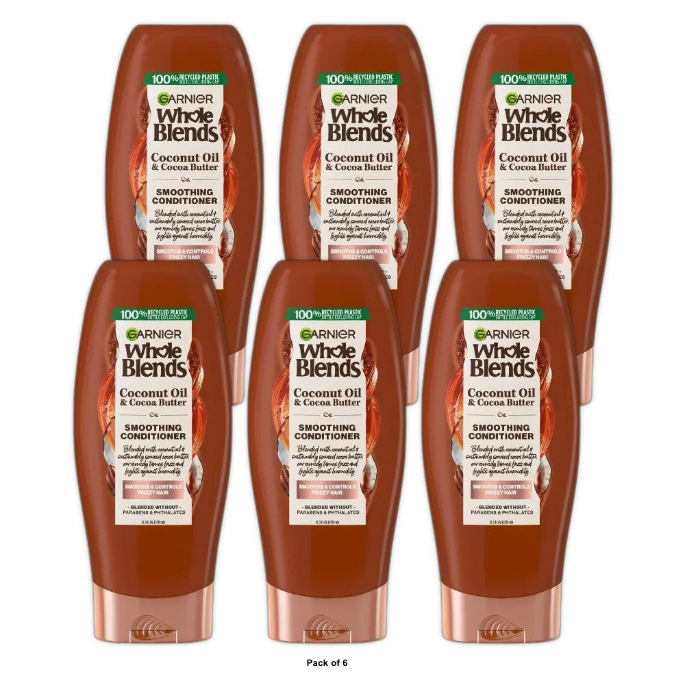 Garnier Whole Blends Frizz Control Conditioner with Coconut Oil Cocoa Butter Al12.5 fl oz (Pack of 6)