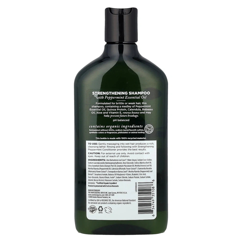 Avalon Organics Strengthening Peppermint Shampoo 11 FL OZ (Pack of 6)