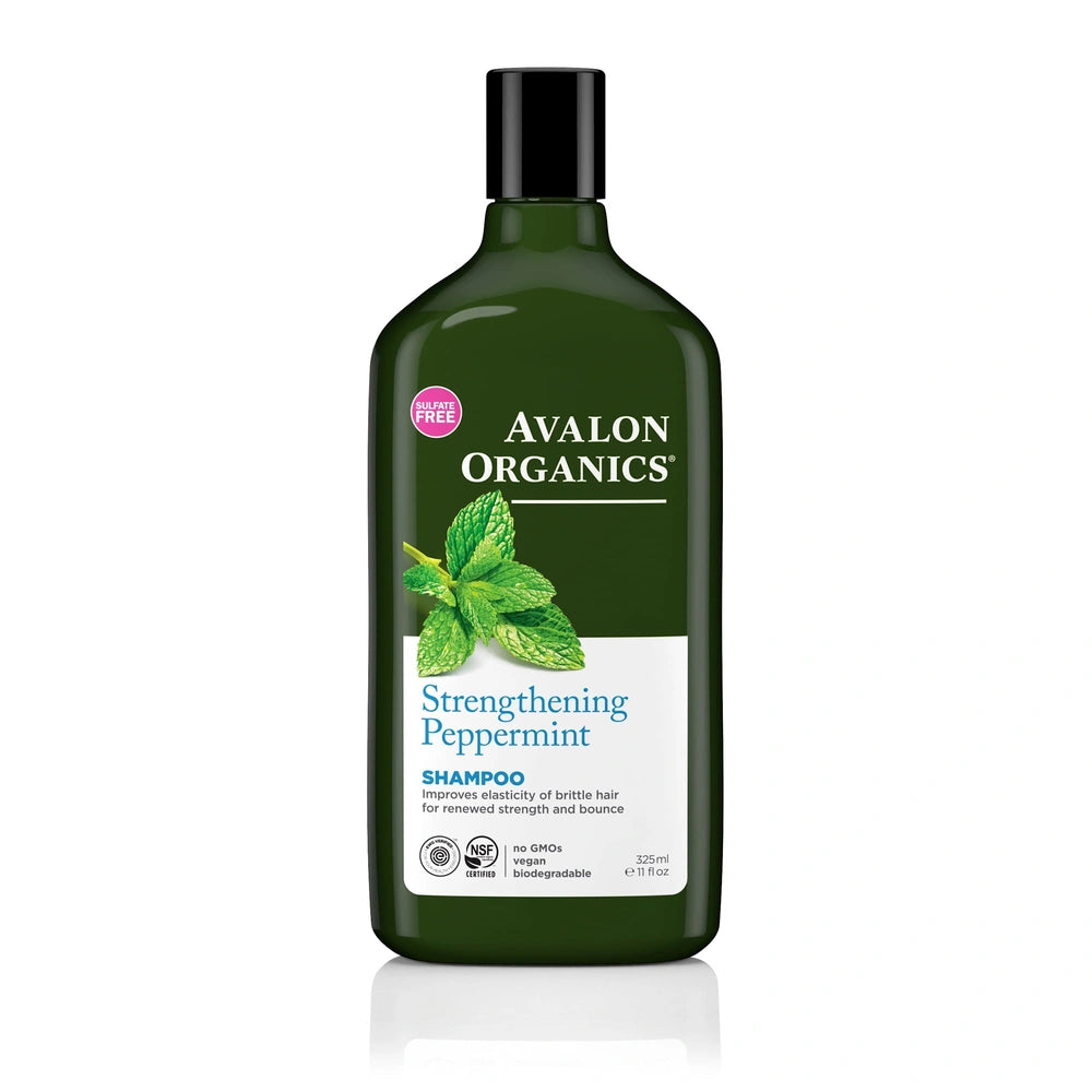 Avalon Organics Strengthening Peppermint Shampoo 11 FL OZ (Pack of 6)