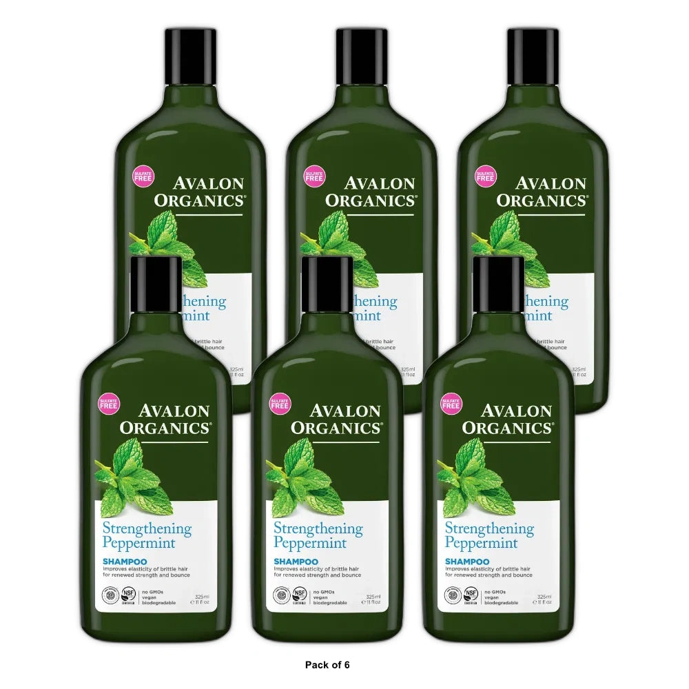 Avalon Organics Strengthening Peppermint Shampoo 11 FL OZ (Pack of 6)