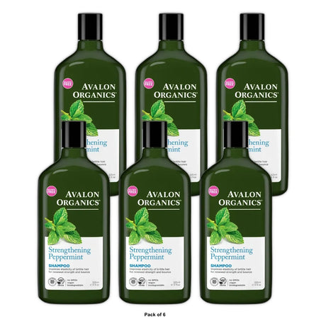 Avalon Organics Strengthening Peppermint Shampoo 11 FL OZ (Pack of 6)