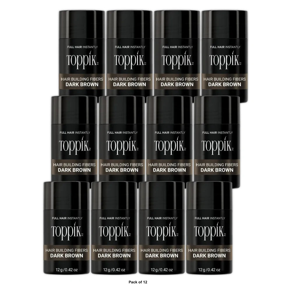 Toppik Hair Building Fibers, Dark Brown Hair Fibers, Hair Thickener for Thinning (Pack of 12)