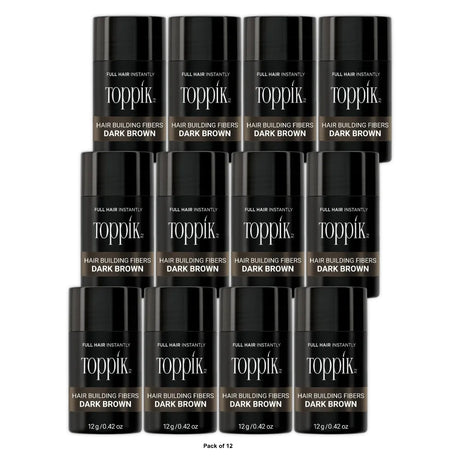 Toppik Hair Building Fibers, Dark Brown Hair Fibers, Hair Thickener for Thinning (Pack of 12)