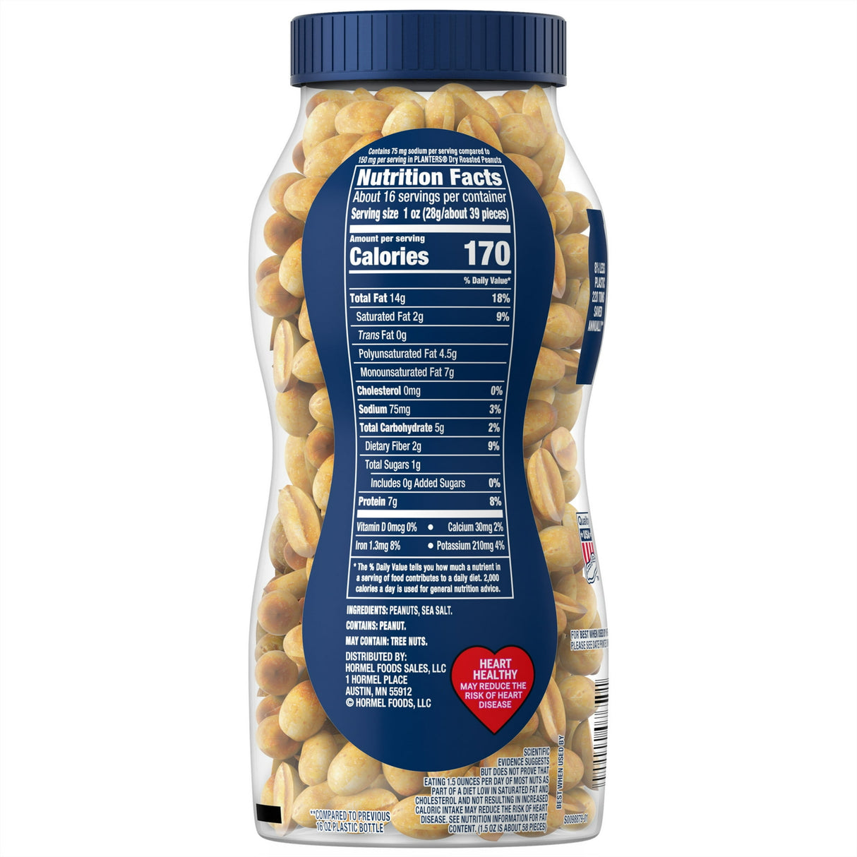 Planters Peanuts, Dry Roasted, Lightly Salted, 16 OZ (Pack of 12)