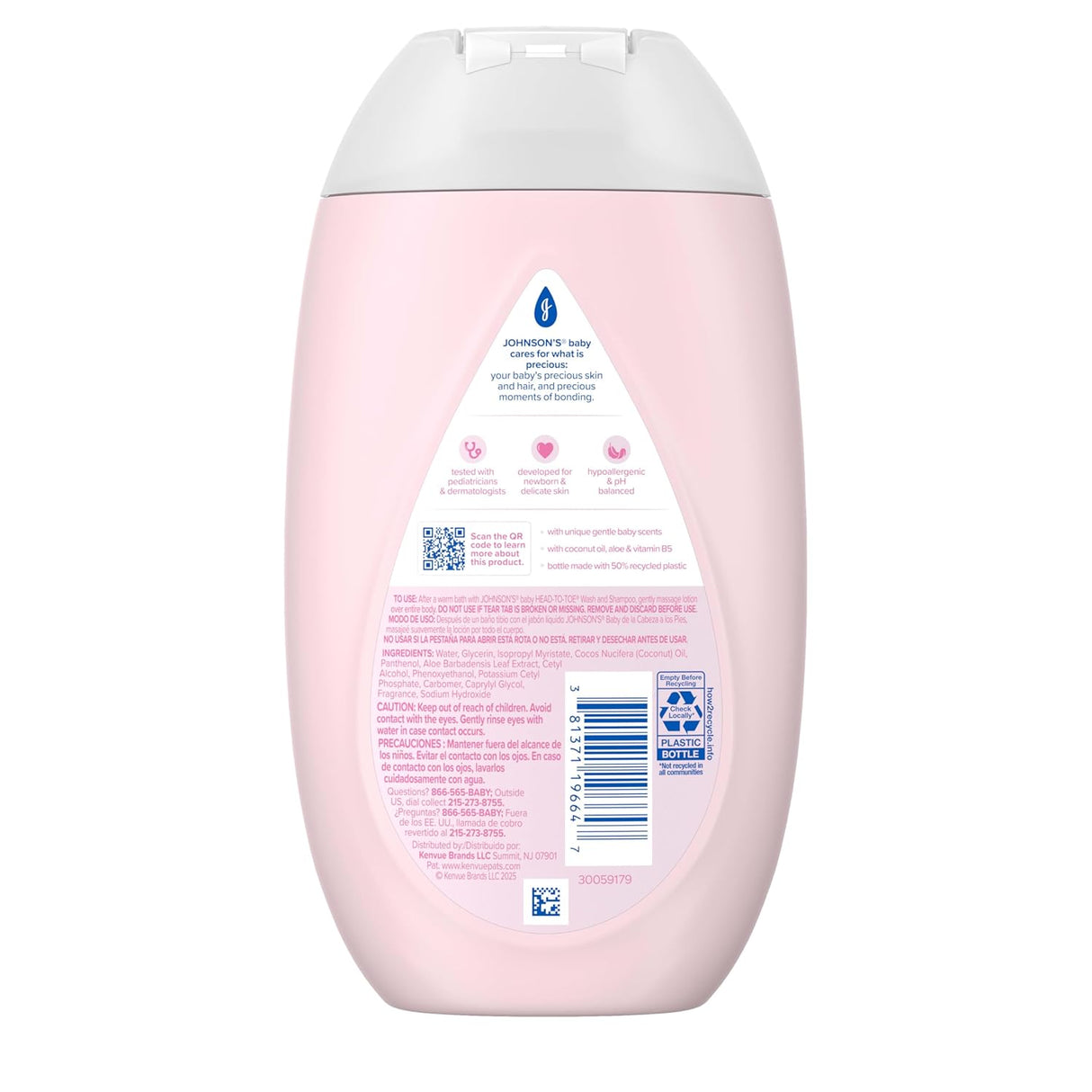 Johnson's Moisturizing Pink Baby Lotion with Coconut Oil 13.6Oz (Pack of 24)