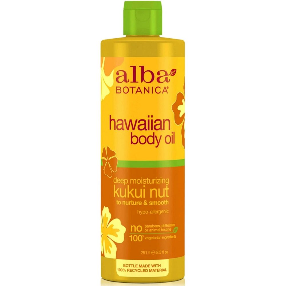 Alba Botanica Hawaiian Body Oil Deep Moisturizing Kukui Nut 8.5 oz (Pack of 6)