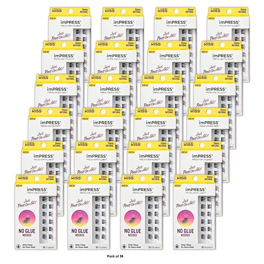 KISS imPRESS Falsies Press On Self Adhesive Eyelashes Classy Black 12 Lash Cl (Pack of 36)