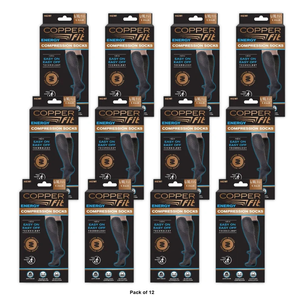 Copper Fit Unisex-Adult's 2.0 Easy-Off Knee High, Black, Size Large / X-Large 3.51Oz (Pack of 12)