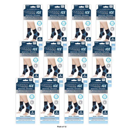 Copper Fit Ice Plantar Fascia Ankle Compression Sleeve Brace Black Small/Mediu (Pack of 12)