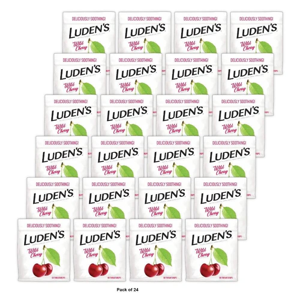 Luden's Soothing Throat Lenge Drops for Sore & Irritated Throats - Wild Cherry 12.64 Oz (Pack of 24)