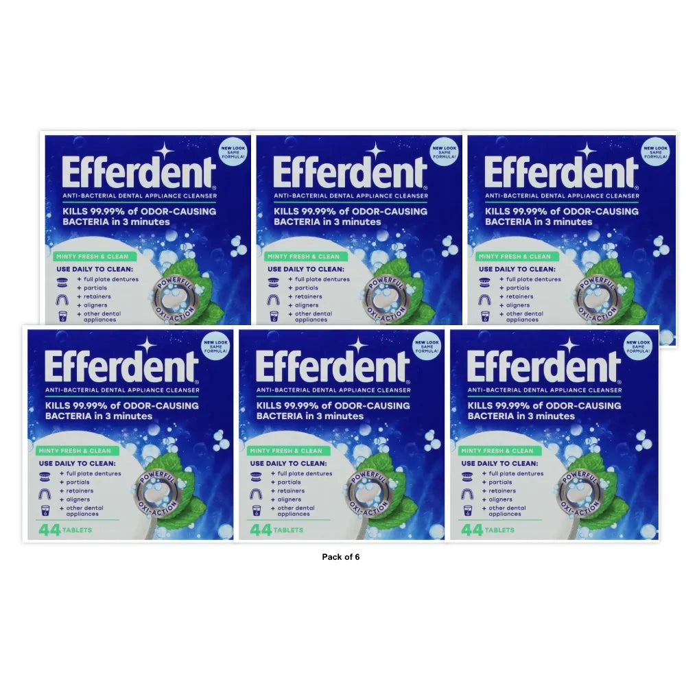 Efferdent Retainer & Denture Cleaner Tablets Minty Fresh & Clean 44 Count 16 oz (Pack of 6)