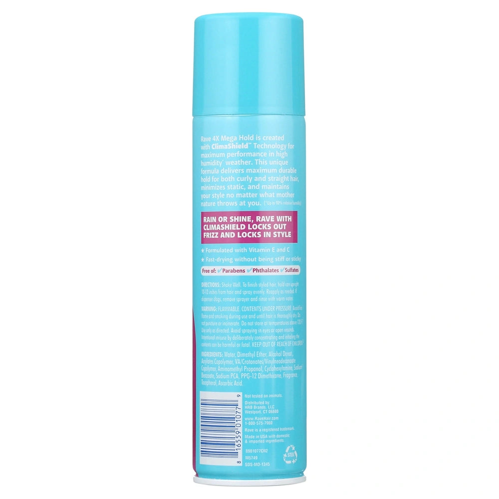 Rave 4X Mega Hold Hair Spray All-Weather Protection with Vitamin-Rich Formula 11 OZ (Pack of 12)
