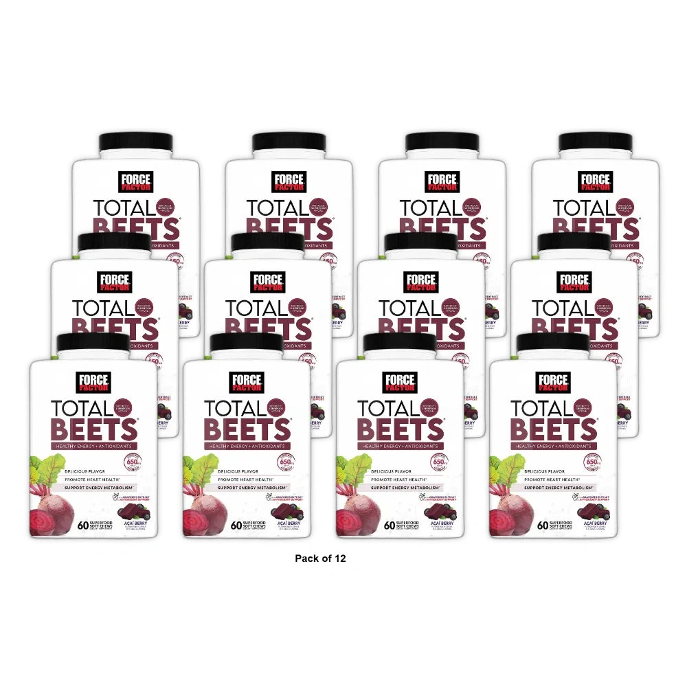 Force Factor Total Beets Dietary Supplements Soft Chews - Acai Berry - 60ct 12Oz (Pack of 12)