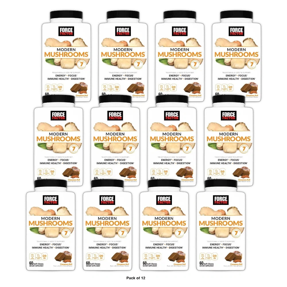 Force Factor Modern Mushrooms Vegan Soft Chews - Cinnamon Roll - 60ct 15 Oz (Pack of 12)