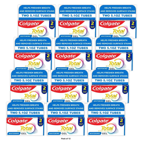Colgate Total Active Prevention Whitening Gel Toothpaste Mint 2 Pack 5.1 oz (Pack of 12)