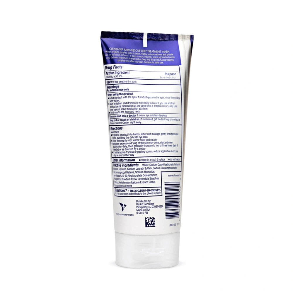 Clearasil Rapid Rescue Deep Treatment Acne Face Wash Maximum Strenght with 2% S 6.78 fl oz (Pack of 12)