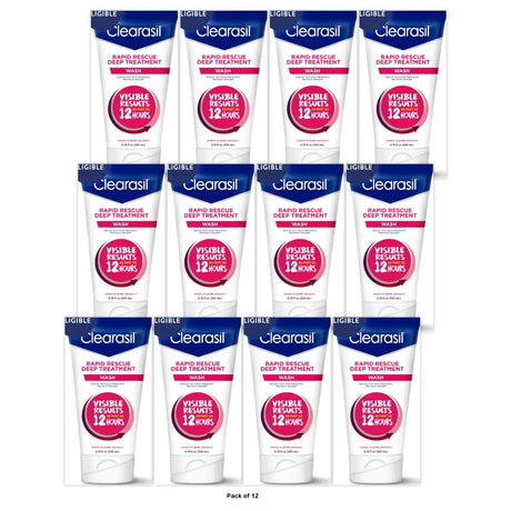 Clearasil Rapid Rescue Deep Treatment Acne Face Wash Maximum Strenght with 2% S 6.78 fl oz (Pack of 12)