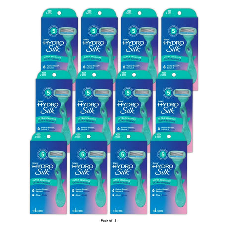 Schick Hydro Silk Sensitive Skin Razor for Women with 2 Moisturizing Razor Blade (Pack of 12)