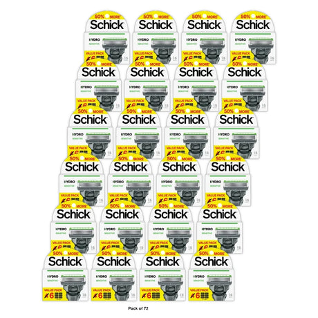 Schick Hydro Sensitive Razor Blade Refills – Men's Razor Refills, Razor Blades for Men - Trial Size – 6 Razor Refills (Pack of 72)