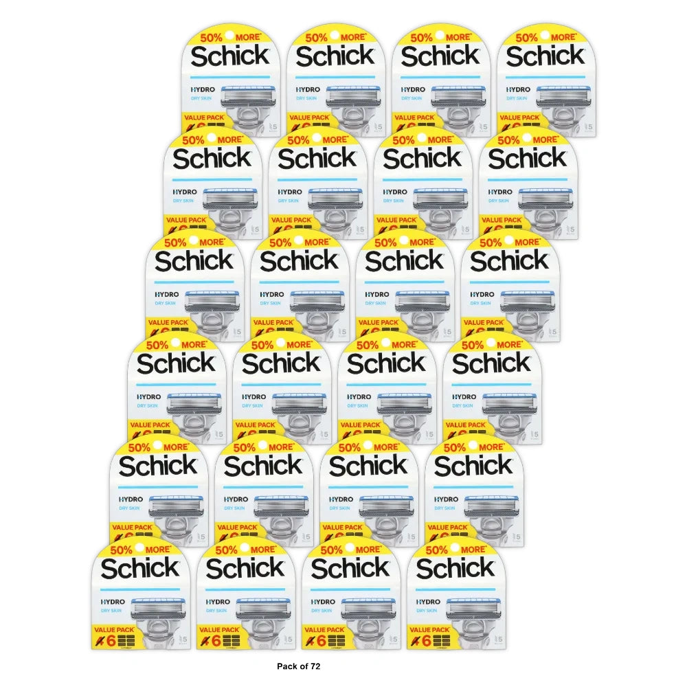 Schick Hydro 5 Dry Skin Mens Razor Refills Value Pack (Pack of 72)