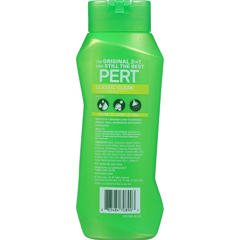 Pert Plus 2in1 Shampoo + Conditioner, Medium, for Normal Hair, 25.4 fl oz (Pack of 4)