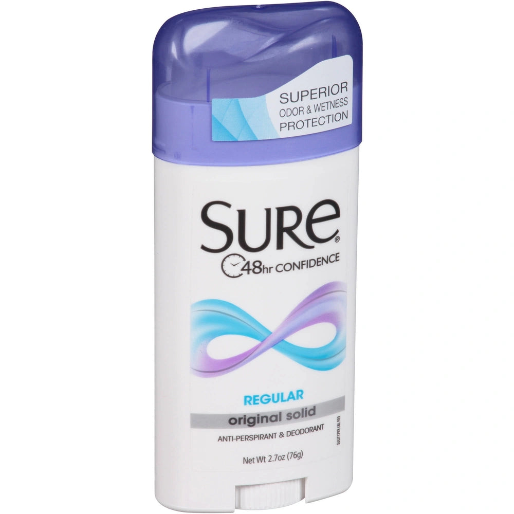 Sure Solid Anti-Perspirant Deodorant Original Solid Stick Regular Scent Women 2.7 oz (Pack of 12)