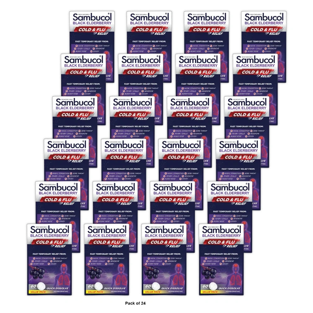 Sambucol Cold & flu relief tablets, 60 Count (B084HD4P7G) 1.5 Oz (Pack of 24)