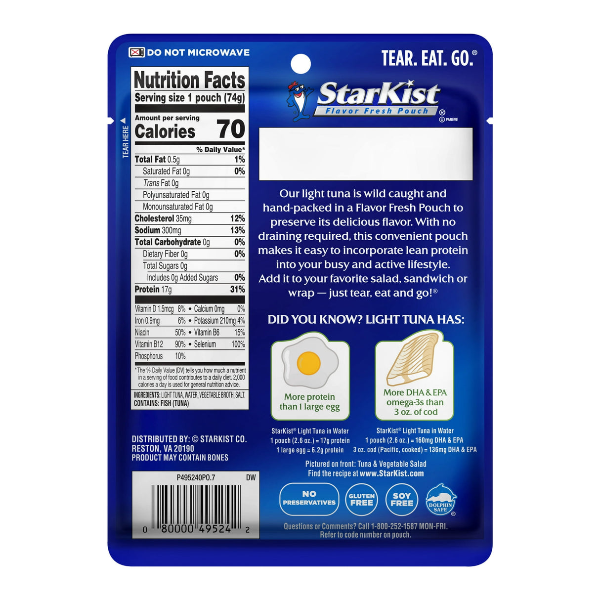 StarKist Tuna Chunk Light Pouch In Water, 2.60 OZ (Pack of 12)