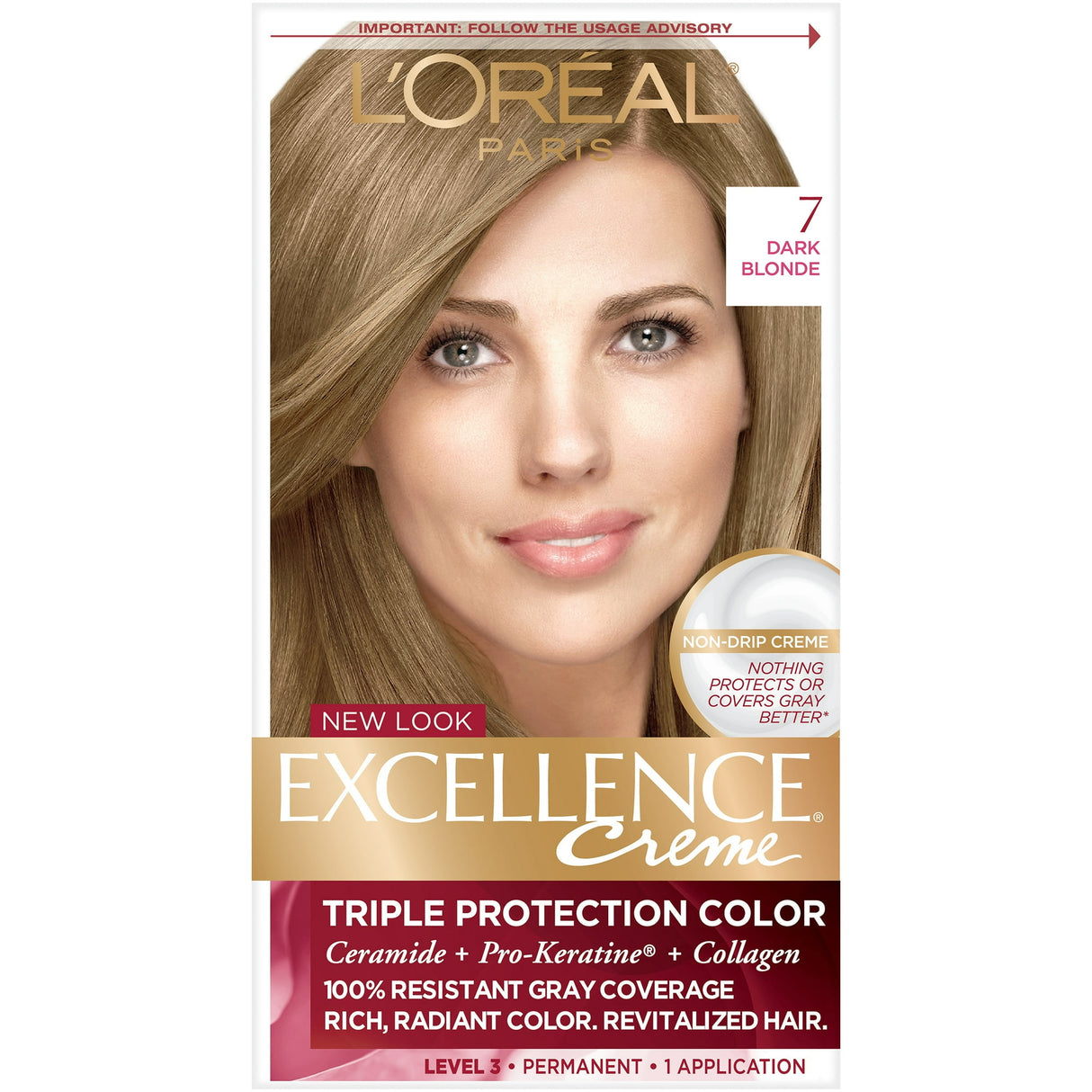 L'Oreal Paris Excellence Triple Protection Permanent Hair Color - 7- 6.3 fl OZ(Pack of 12)