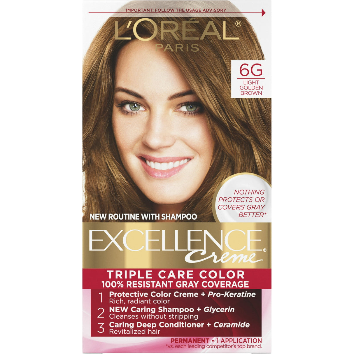 L'Oreal Paris Excellence Triple Protection Permanent Hair Color - 6G- 6.3 fl OZ (Pack of 12)