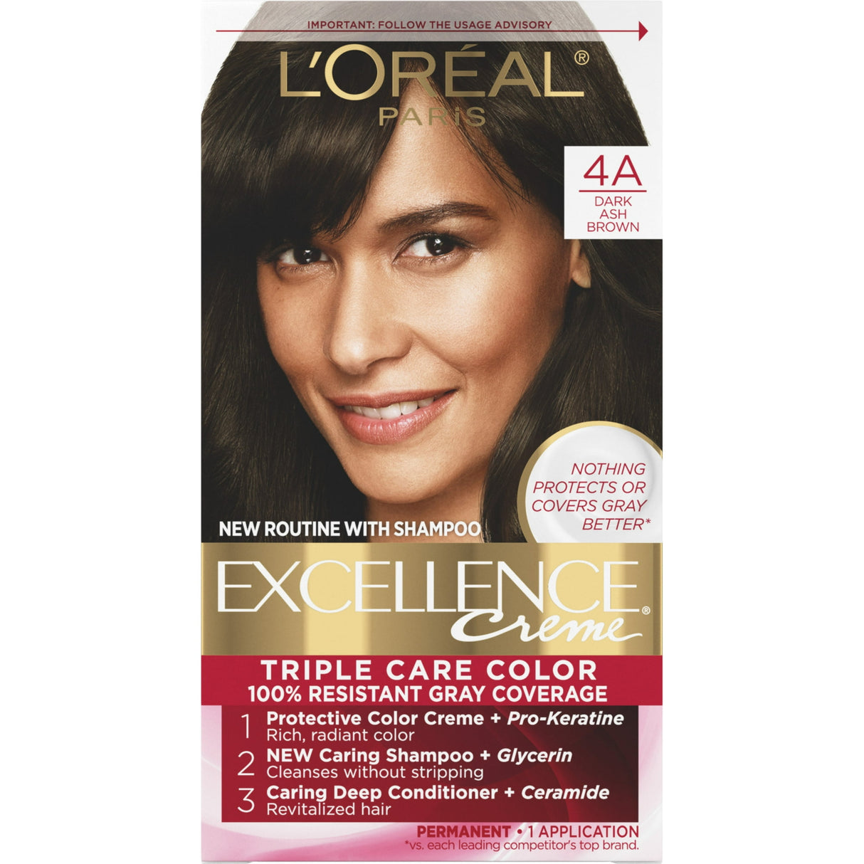 L'Oreal Paris Excellence Non-Drip Creme - 4A Dark Ash Brown - 1 Kit - 6.3 fl OZ (Pack of 12)