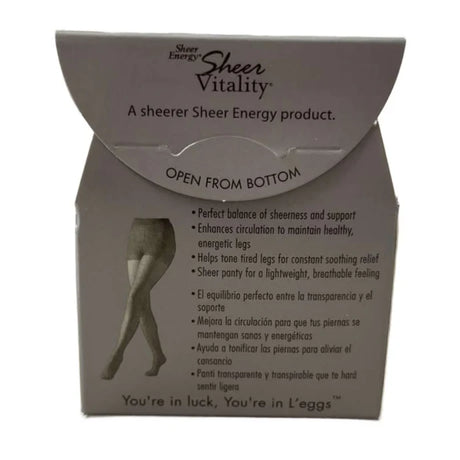 Sheer Vitality tights packaging with product description and branding.