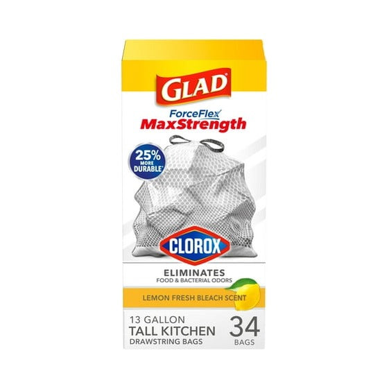 Glad Force Flex Plus 13 Gal Trash Bags Lemon Fresh (Pack of 6)