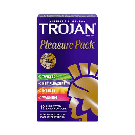 Trojan Pleasure Pack Lubricated Condoms 12 Count (Pack of 48)