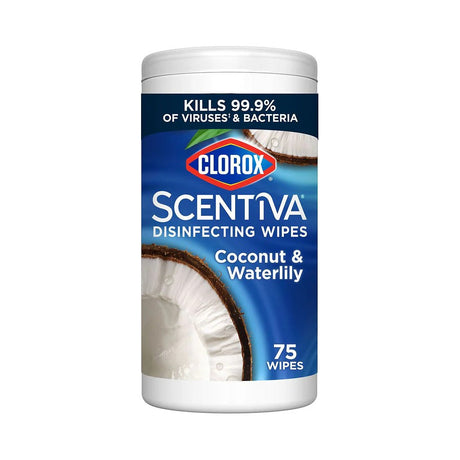 Clorox Scentiva Disinfecting Wipes Coconut & Waterlily 75 Count (Pack of 6)