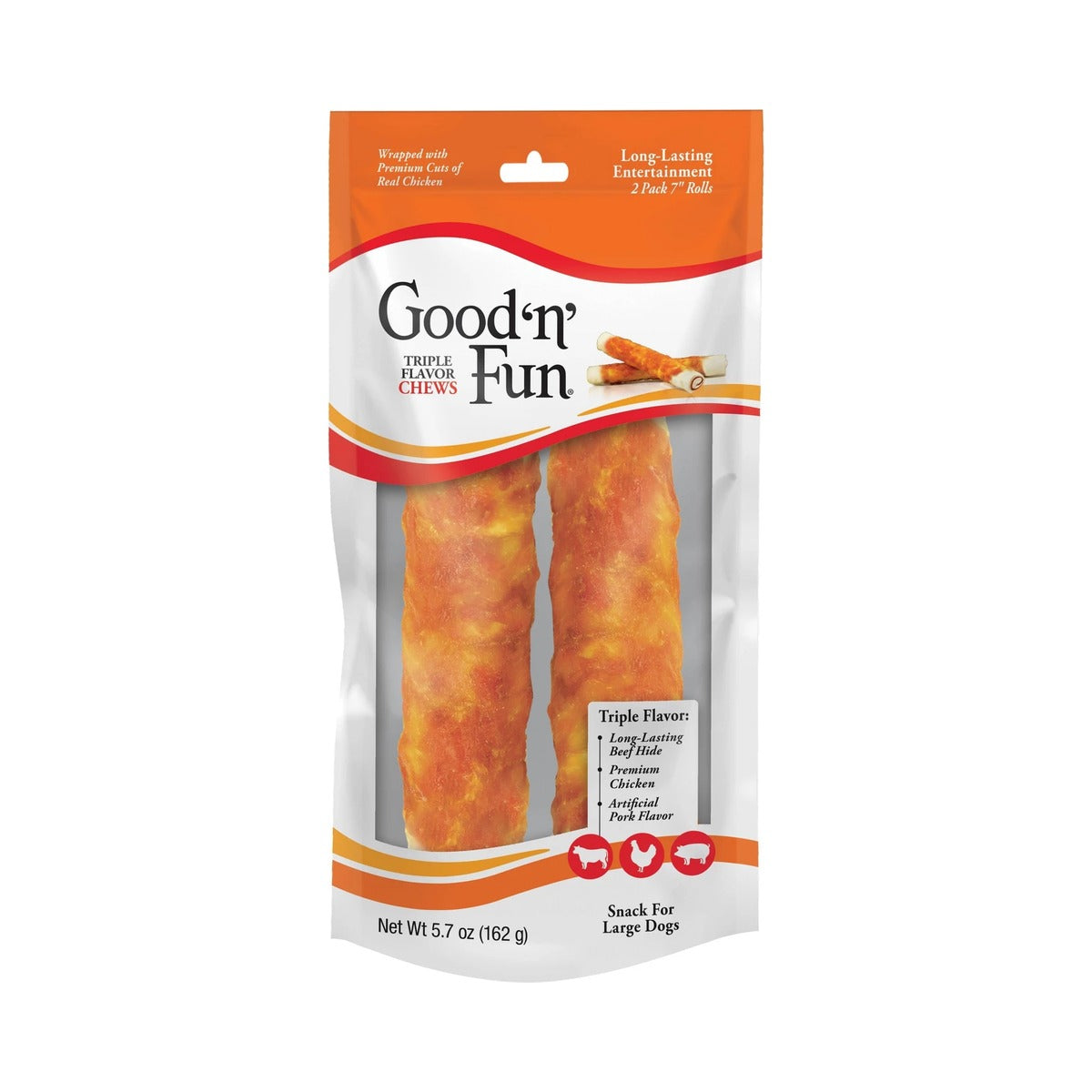 Good 'n' Fun Triple Flavor Rawhide Chews 7 In (Pack of 30)
